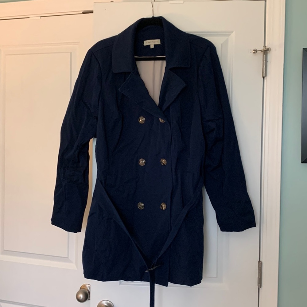 STITCH FIX 41 Hawthorn Woman’s Trench Crue Belted Navy Jacket Sz 3X